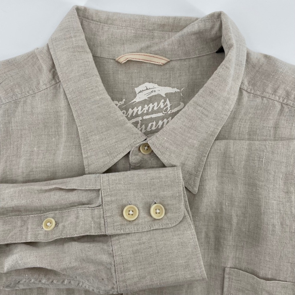 Tommy Bahama Relax Men's XXL Tan Beige 100% Linen Long Sleeve Button Front Shirt